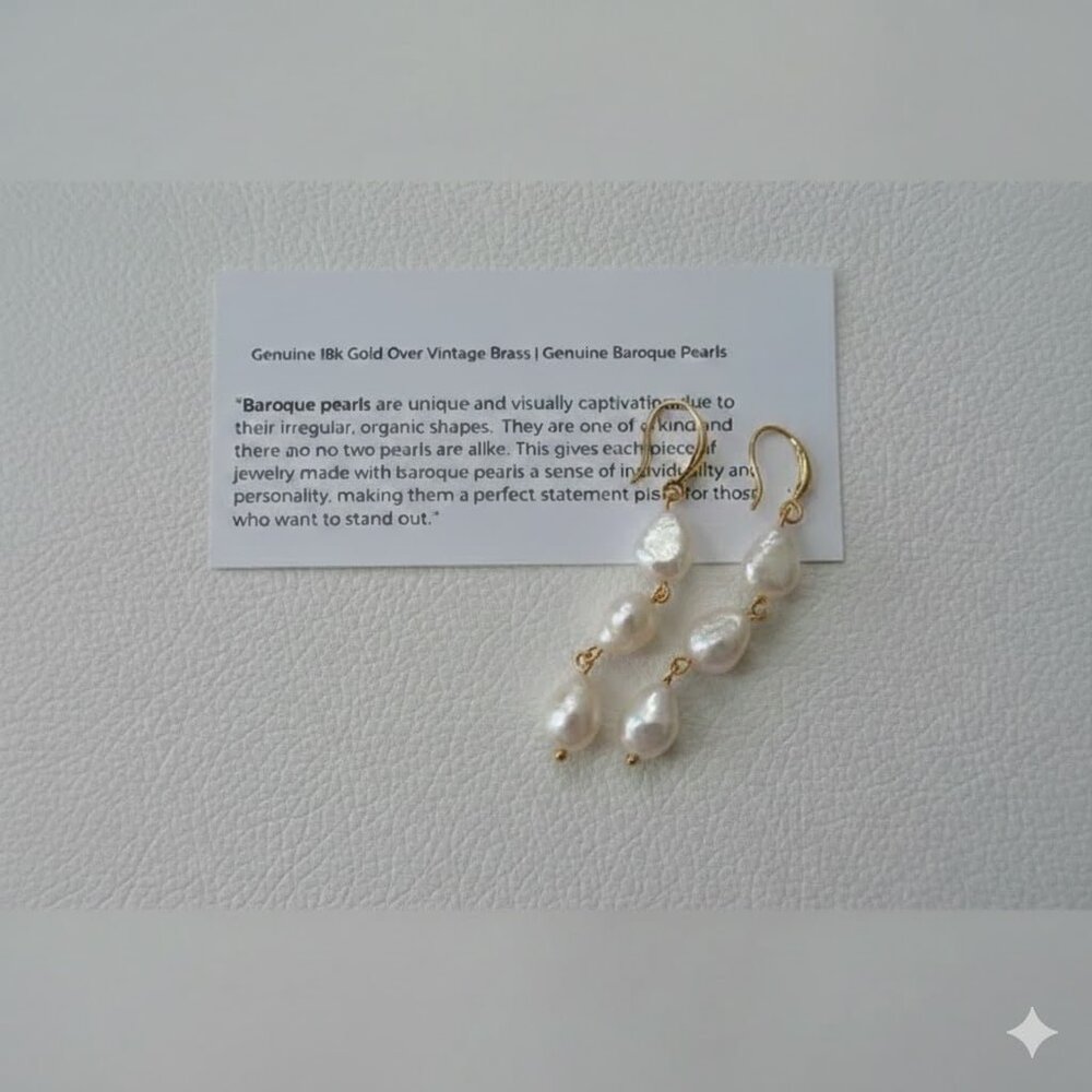 Genuine 18K Gold over vintage Brass | Natural Baroque Pearls Earrings